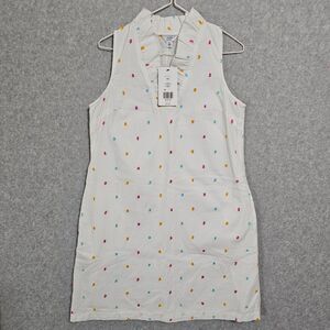 Crown & Ivy Dress NEW White Embroidered Ruffle Neck Sleeveless Pocket Size XS